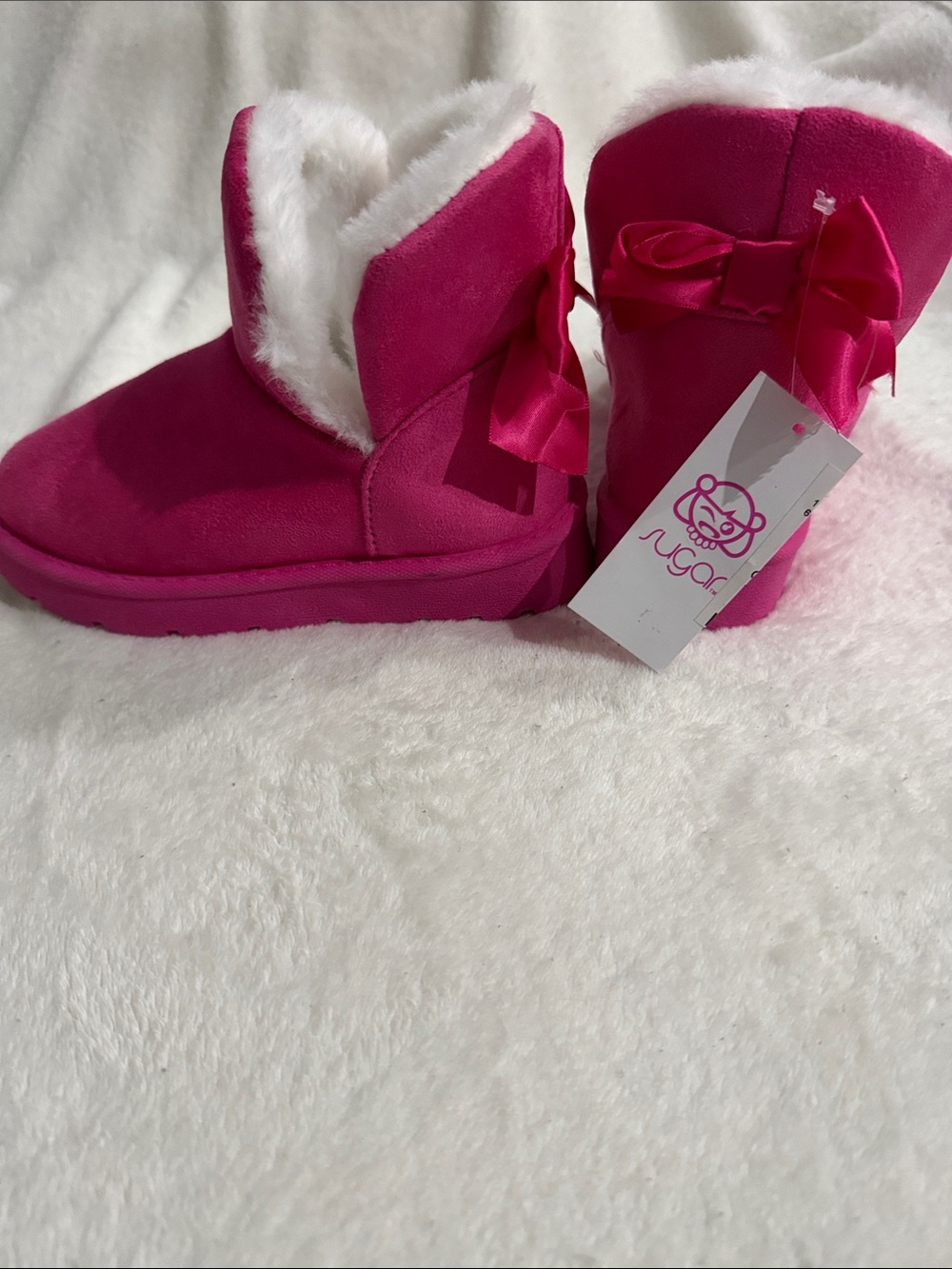 Sugar Kids Hot Pink Bow Faux-Fur Winter Boots little girls size 13